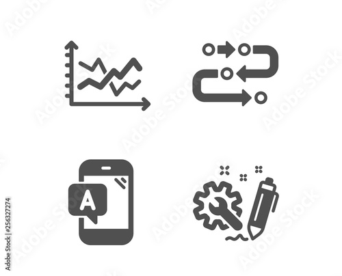 Set of Ab testing, Diagram chart and Methodology icons. Engineering sign. Phone test, Presentation graph, Development process. Construction.  Classic design ab testing icon. Flat design. Vector