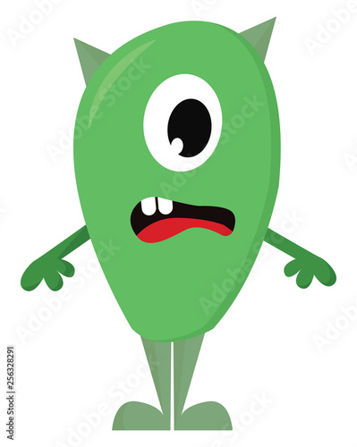 Suprised lime green one-eyed monster vector illustration on white background