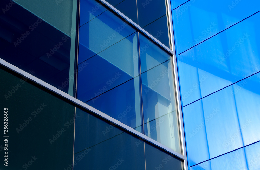 Fototapeta office window building corner blue skyscraper business finance modern architecture