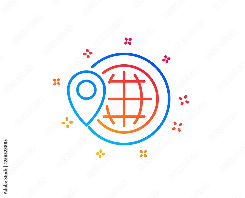 World travel line icon. Trip globe sign. Map location pointer symbol. Gradient design elements. Linear world travel icon. Random shapes. Vector World travel line icon. Trip globe sign. Map location pointer symbol. Gradient design elements. Linear world travel icon. Random shapes. Vector