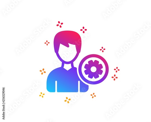 User settings icon. Profile Avatar with cogwheel sign. Male Person silhouette symbol. Dynamic shapes. Gradient design support icon. Classic style. Vector