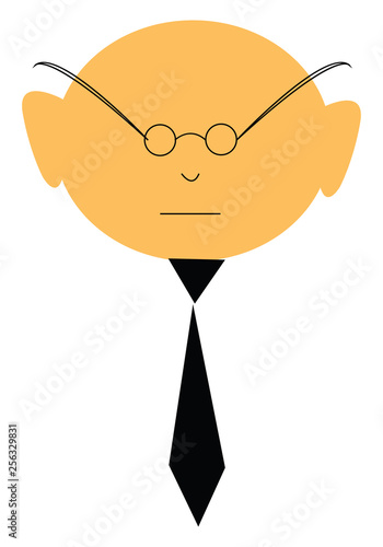 Bald man with black neck tie vector or color illustration
