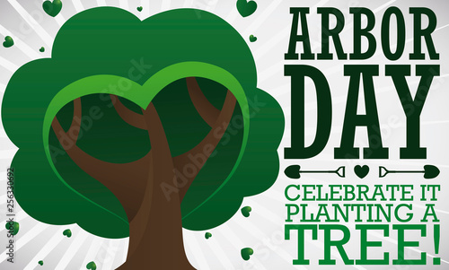 Tree with Heart Shaped Foliage to Celebrate Arbor Day, Vector Illustration