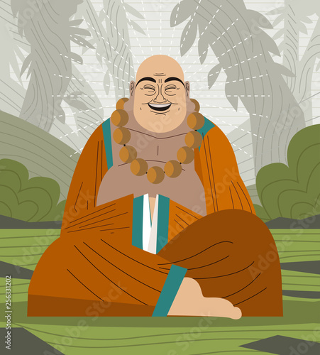 budai the Laughing Buddha in the woods