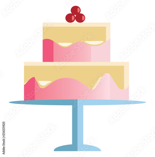 Two layer celebration cake with cherry decoration vector or color illustration