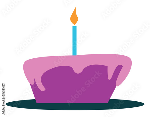 Purple fondant cake with burning candle vector or color illustration