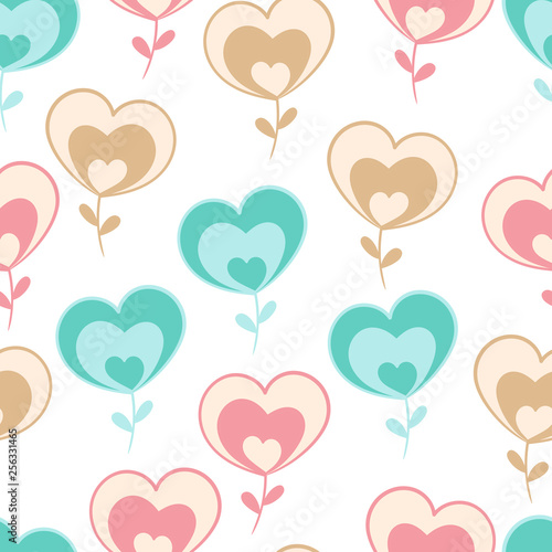 Cute childish lovely pink and blue hearts plant repeating pattern, use for cover paper,scrapbooking,templates,valentine day,surface pattern,products,donuts and coffee packaging