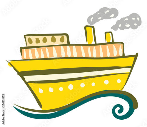 Yellow steam ship on the sea vector or color illustration