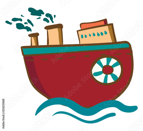 A red round steam ship vector or color illustration