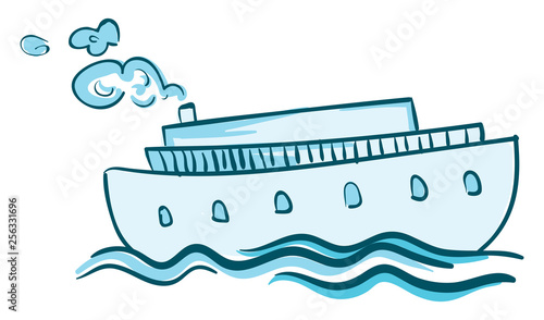 A blue steam ship vector or color illustration