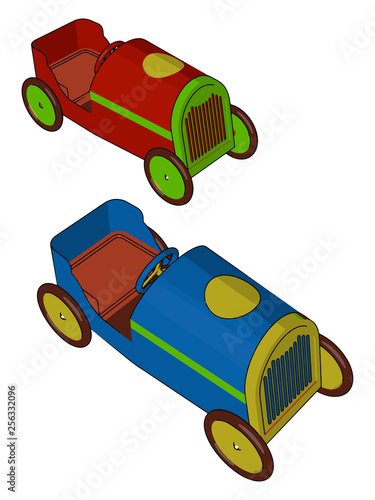 Two attractive toy cars vector or color illustration