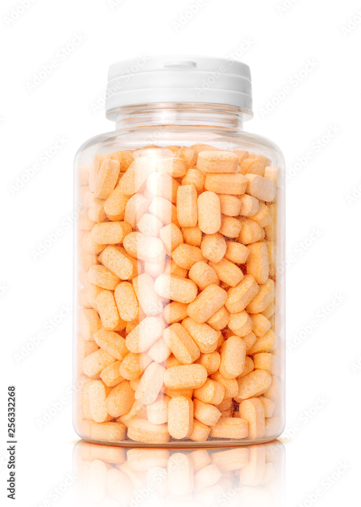 vitamin c tablets in transparent plastic bottle vitamin c tablets in transparent plastic bottle