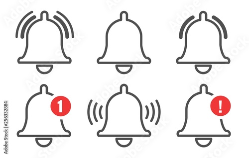 Notification bell outline icons set