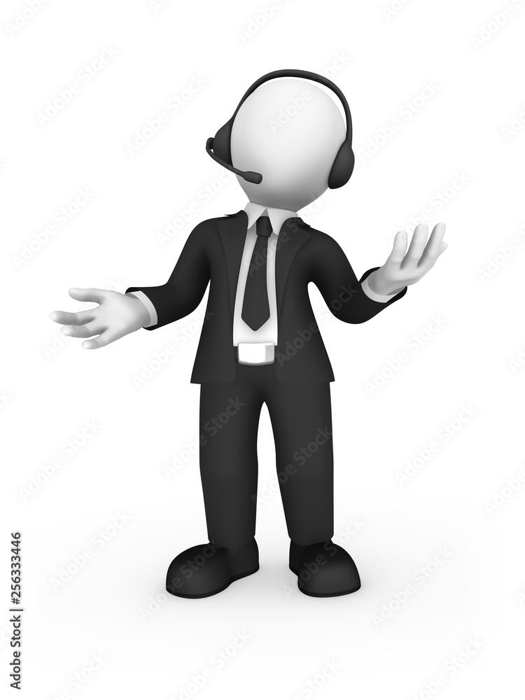 3d businessman with headset in support center. 3d businessman with headset in support center.