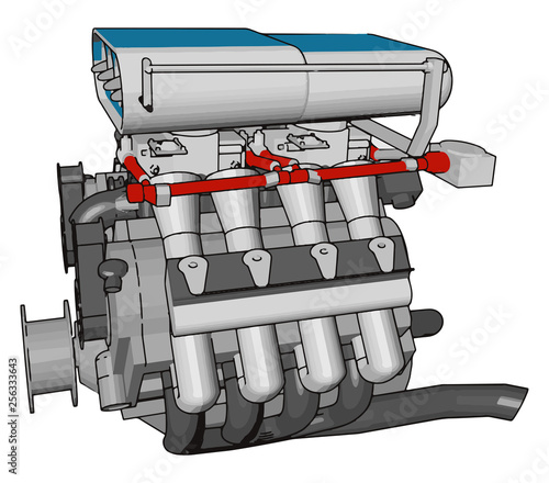 A complicated engine vector or color illustration