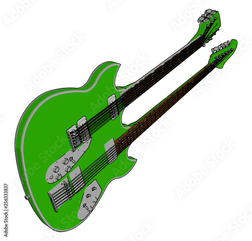 Double bass guitar with its parts vector or color illustration