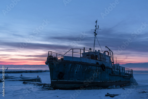 Old ship on the shore of Lake Baikal