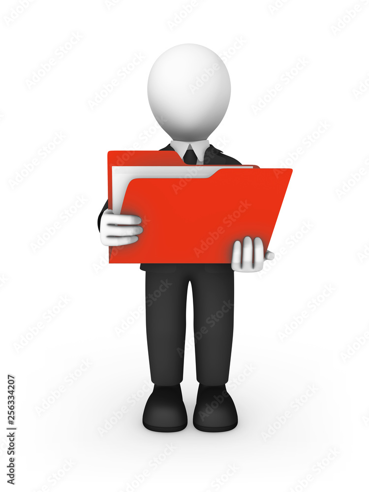 3d white businessman with folder in hands 3d white businessman with folder in hands