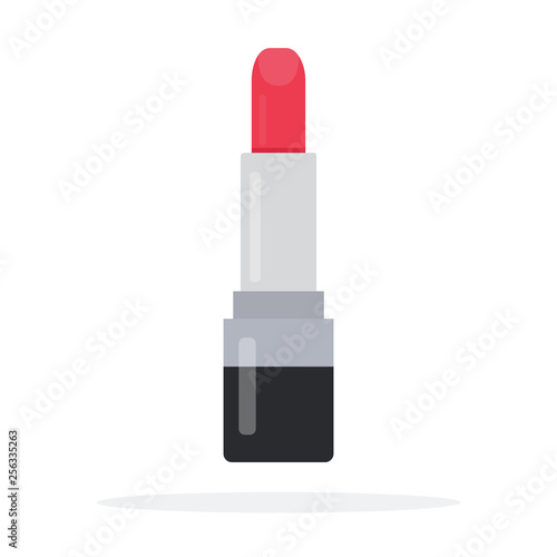 Scarlet lipstick pencil vector flat material design isolated object on white background.