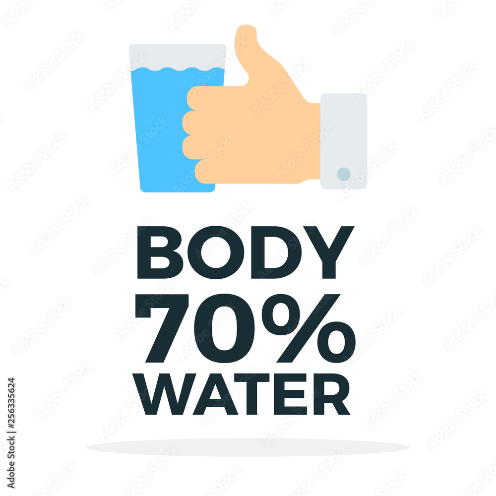 Body consists of seventy percent water vector flat material design isolated object on white background. Body consists of seventy percent water vector flat material design isolated object on white background.