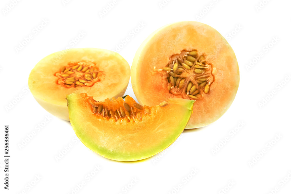 Half melon fruit isolate on White background Half melon fruit isolate on White background