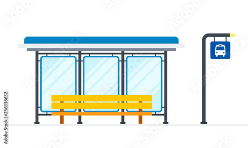 Public bus stop vector flat material design isolated object on white background.