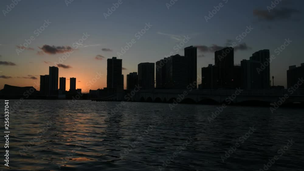 Time lapse of sunset over Miami City skyline in Florida, USA Time lapse of sunset over Miami City skyline in Florida, USA