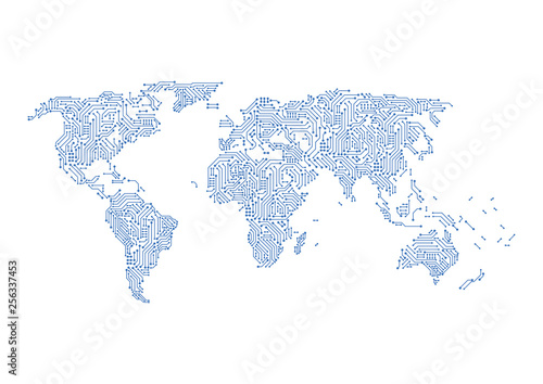 Global network digital circuit connection. World map point and line composition concept of global business. Vector Illustration