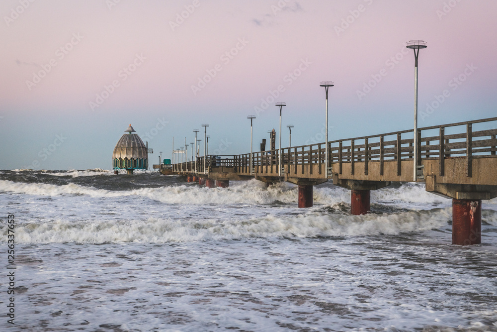Germany, Mecklenburg-Western Pomerania, Zingst, pier at storm Germany, Mecklenburg-Western Pomerania, Zingst, pier at storm