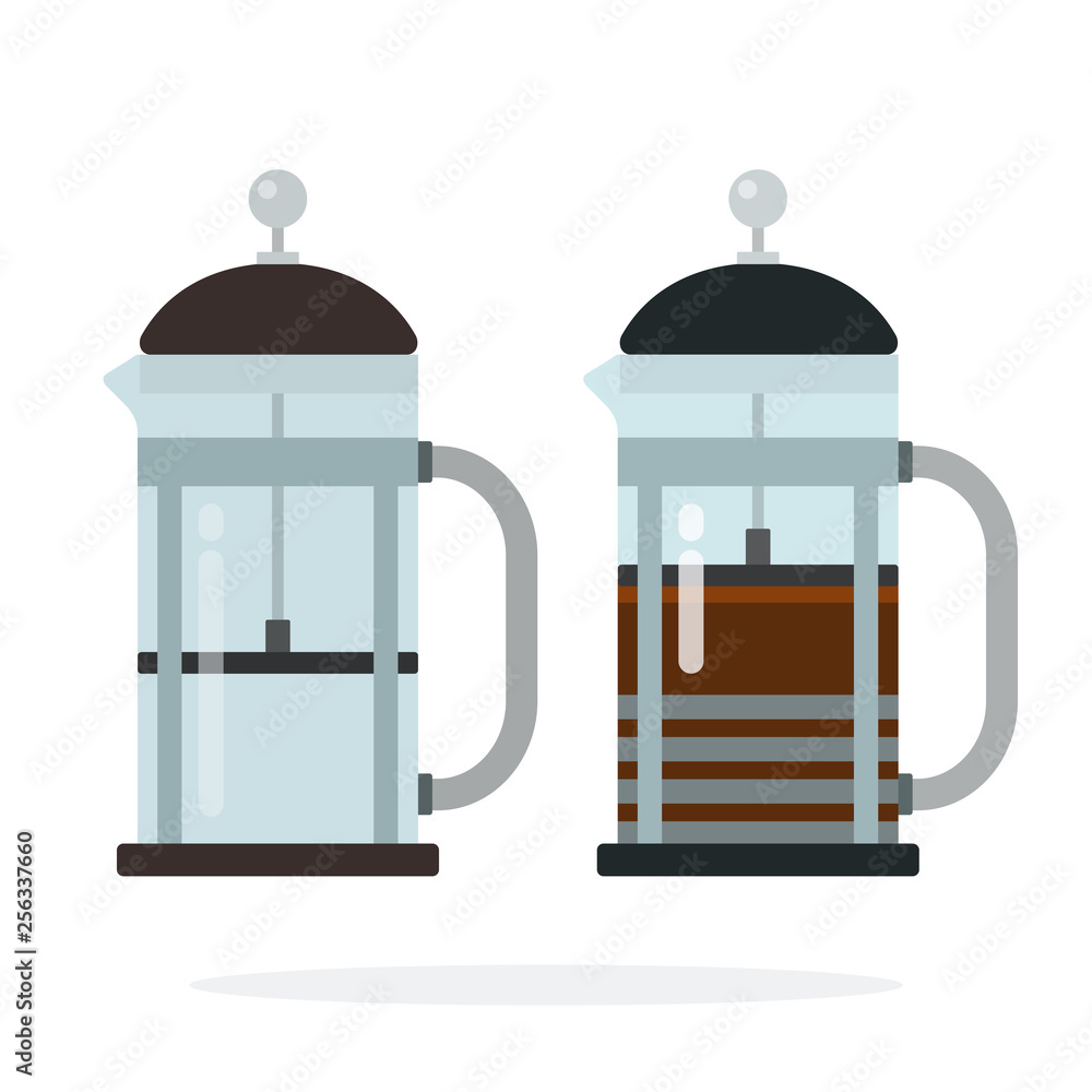 Tea and coffee pot with a piston vector flat isolated Tea and coffee pot with a piston vector flat isolated