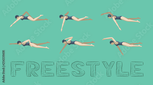 Swimming Style Freestyle Motion Sequence Woman Animation Set