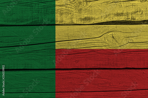 Benin flag painted on old wood plank