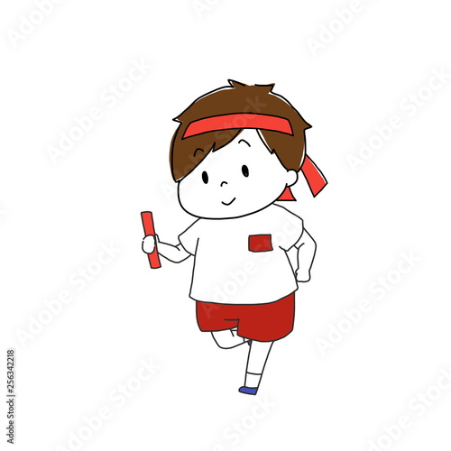 運動会　リレーをする男の子