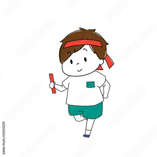 運動会　リレーをする男の子