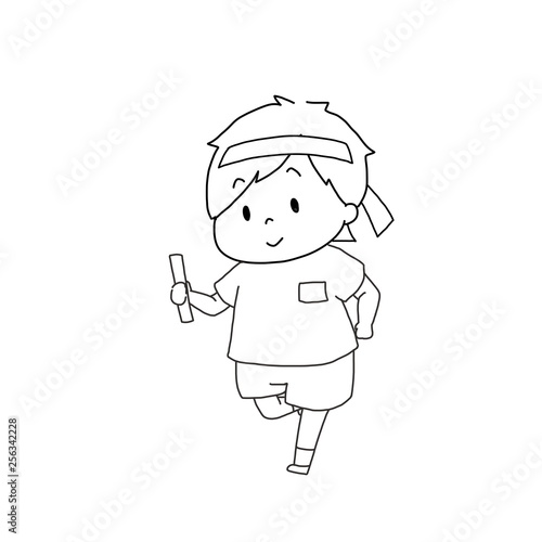 運動会　リレーをする男の子