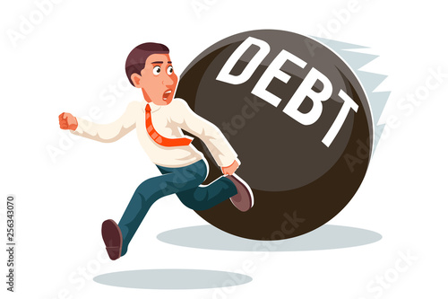 Banking economic crisis run away businessman debt escape attempt scared stress isolated cartoon character vector illustration