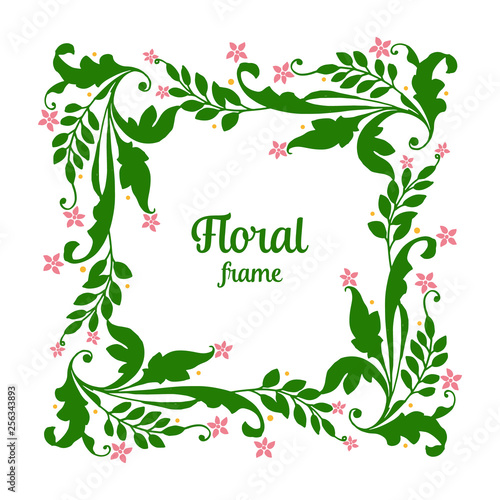 Vector illustration frame flower pink foliage green for template cards