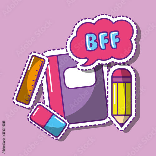 school notebook pencil ruler eraser bubble speech bff