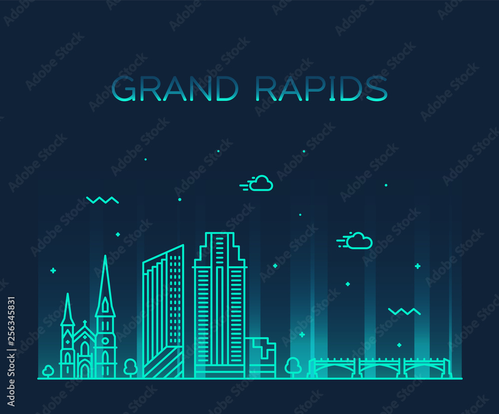 Grand Rapids skyline Michigan USA vector linear