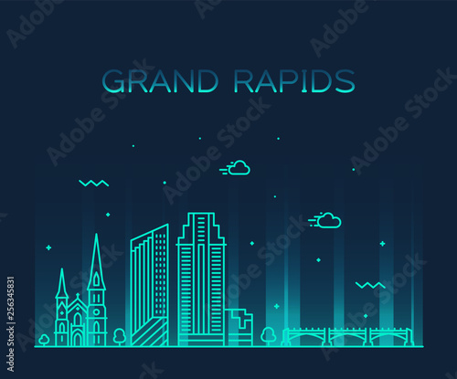Grand Rapids skyline Michigan USA vector linear