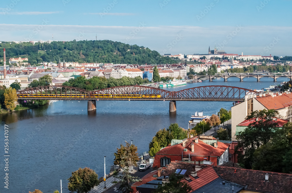 Prague, Czech Republic St. Vitus Cathedral, bridge, train, beautiful view.