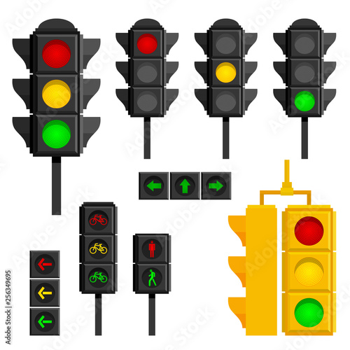Set of traffic lights isolated on white background