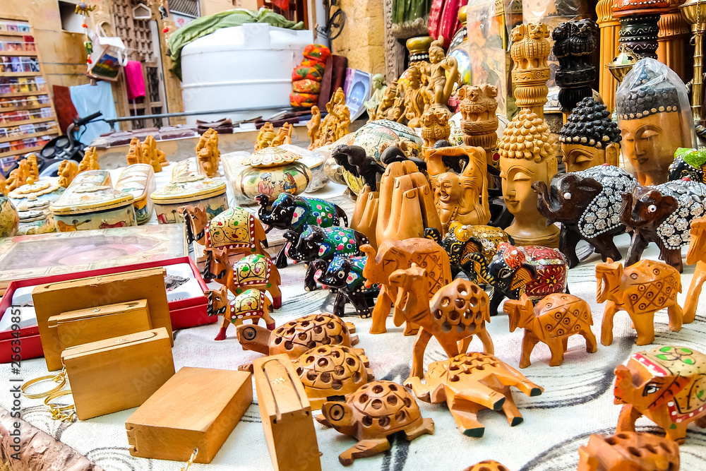 Jaisalmer, India. Beautiful handmade souvenirs in the street shop.