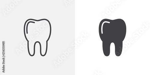 Human tooth icon. line and glyph version, outline and filled vector sign. Healthy tooth linear and full pictogram. Dental healthcare symbol, logo illustration. Different style icons set