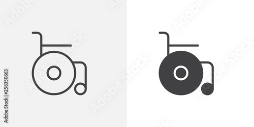 Empty wheelchair icon. line and glyph version, outline and filled vector sign. Wheelchair linear and full pictogram. Symbol, logo illustration. Different style icons set