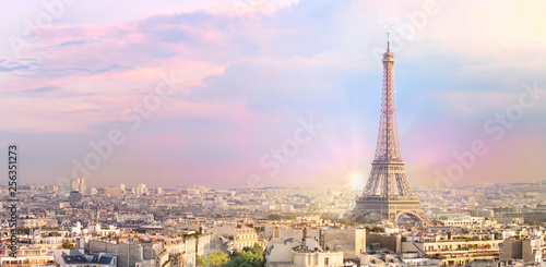 Sunset Eiffel tower and Paris city view form Triumph Arc. Eiffel Tower from Champ de Mars, Paris, France. Beautiful Romantic background. © Kotkoa