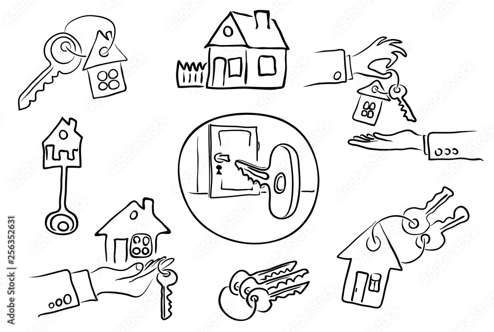Fototapeta premium vector set with different houses and keys. real estate offers