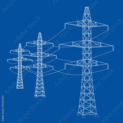 Electric pylons or electric towers concept. Vector