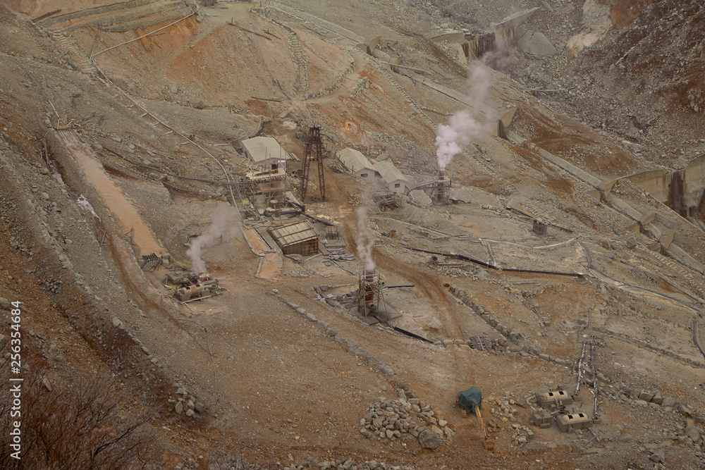 weekend travel, View of mountain at owakudani, sulfur quarry in Hakone