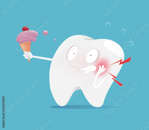 Illustration tooth eating ice cream make sensitive teeth, The concept with dental health, Vector and Cartoon photo